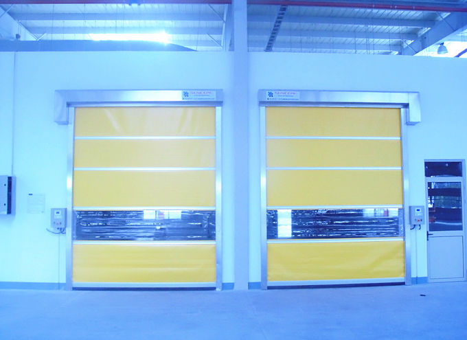 Puerta interior del PVC del amarillo azul, puertas industriales del taller